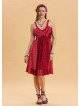 Strap Lace Collar Red Floral Dress 4574
